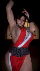 1girl 1girls 2026 3d 4k armpits arms_up big_breasts breasts breasts_bigger_than_head brown_eyes brown_hair chromatic_aberration clothed clothing crashbanditkut depth_of_field dojo dress eyebrows eyelashes eyeshadow fatal_fury female hair half-closed_eyes hands_up hi_res high_resolution highres human king_of_fighters light-skinned_female light_skin lips long_eyelashes long_hair long_nails looking_at_viewer mai_shiranui makeup mascara muscles muscular muscular_arms muscular_female muscular_legs nail_polish nails outfit parted_lips pinup ponytail red_dress ribs self_upload solo solo_female solo_focus standing straight street_fighter street_fighter_6 tattoo tattoos thick thick_eyebrows thick_lips thick_thighs thighs virt-a-mate virtamate young young_female