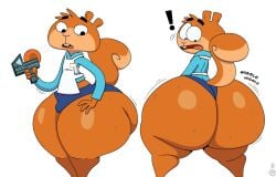 ! anthro apron ass ass_focus ass_jiggle balls balls_in_panties big_ass black_eyes blue_shorts breathotter bubble_ass bubble_butt buckteeth bulge clothing doodle english_text from_behind furry furry_male hips holding_object hood hoodie hourglass_figure huge_ass jiggle looking_at_viewer looking_back looking_down male male_focus male_only mammal mr_otter_breath nelvana nervous open_mouth orange_fur rodent scaredy_squirrel scaredy_squirrel_(character) sciurid shorts simple_background solo solo_male squirrel standing sweat tail teeth thick_thighs thighs white_background wide_hips