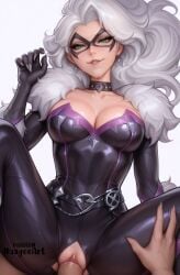 1boy 1girl ai_generated artist_name belt black_bodysuit black_cat_(marvel) black_cat_(marvel_rivals) black_gloves bodysuit breasts choker claws cleavage clitoris clothed_sex collarbone earrings elbow_gloves explicit felicia_hardy fingernails fur_trim gloves green_eyes hetero jewelry large_breasts lips long_hair looking_at_viewer marvel marvel_cinematic_universe marvel_comics marvel_rivals mask mole mole_under_mouth nuageeart parted_lips penis pov pussy sex simple_background smile solo_focus spider-man_(series) spread_legs sweat uncensored vaginal white_background white_hair
