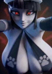 1girls 3d 3d_animation animated big_breasts black_hair bouncing_breasts cleavage dangling_breasts gif horns huge_breasts large_breasts leaning_forward looking_at_viewer moving_breasts oblivionfall phalia red_eyes scrag_boy scrag_boy_(model) swinging_breasts white_skin