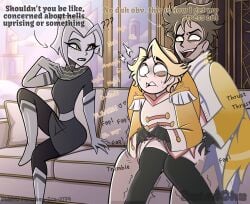 adam_(hazbin_hotel) abel_(hazbin_hotel) lute_(hazbin_hotel) hazbin_hotel incest incest_(lore) incestuous incestuous_(lore) dad_bod dadbod father_and_son father son casual_sex male/male 2boys gay gay_sex no_visible_genitalia kneehighs thighhighs