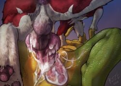 ambiguous_fluids anatomically_correct anatomically_correct_genitalia anatomically_correct_penis animal_genitalia animal_penis anthro anus balls bodily_fluids butt canid canine canine_balls canine_genitalia canine_penis cum cum_in_cloaca cum_inside cum_string duo el_kyze fennec_fox fox genital_fluids genitals half_bomb hand_holding hi_res kissing knot knotted_penis male male/male mammal penetration penis rear_view rekie_(suel) reptile scalie simple_background slit_penetration slit_play snake true_fox vamiss_(suel) viper wet x-ray_view