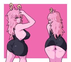 baldur_89 pixel_art pixel_(artwork) mina_ashido my_hero_academia ass ass_focus back_view back teasing teasing_viewer pov pov_eye_contact looking_at_viewer pink_hair pink_body pink_skin horn horns horny_female big_ass big_breasts fat_ass thicc thick_ass thick_thighs thick thick_legs thick_hips thick_butt black_eyes black_dress dress dress_lift looking_back seductive seductive_look seductive_smile seductive_eyes seductive_pose smile smiling smiling_at_viewer