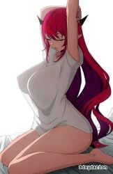 1girl 1girls adult adult_female arm_above_head arm_up big_boobs big_breasts breasts busty busty_female busty_girl closed_eyes clothes dayyo_(daydarion/day-chan) fingernails hand_above_head hand_up hololive hololive_english irys_(hololive) large_boobs large_breasts lean_figure legs_folded mature mature_female nail_polish nails narrow_waist nipple_bulge red-haired_female red_fingernails red_hair red_nail_polish red_nails seiza shirt sitting sitting_on_bed sitting_on_knees slender_body slender_waist slim_female slim_waist topwear virtual_youtuber vtuber vtuberfanart white_clothes white_shirt white_topwear