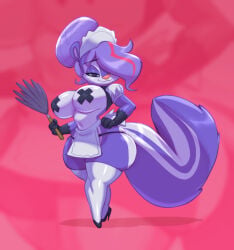 2026 2d_(artwork) anthro big_ass big_breasts bigdad breasts breasts_out fifi_la_fume french_maid furry furry_female gloves hair_stripe high_heels high_resolution pasties skunk skunk_girl skunk_tail stockings stockings_thigh_highs thick_thighs tiny_toon_adventures warner_bros