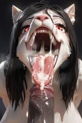 ai_generated furrypornaddiction anthro anthro_only furry furry_only duo male female male/female female_focus mawshot mouth_open open_mouth white_fur white_body black_hair fellatio oral penis big_penis sharp_teeth teeth cum cum_in_mouth after_sex after_fellatio after_oral breasts tongue cum_on_tongue snout licking_penis penis_on_tongue simple_background 1boy 1girls 1boy1girl red_eyes eyelashes canine wolf