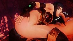 3d 69 armored_female big_breasts black_hair black_hair_female blowjob breastplate faceless_male facesitting final_fantasy final_fantasy_xiv gaia_(ffxiv) gpose_(ffxiv) iriserretxiv pale-skinned_female pale-skinned_male