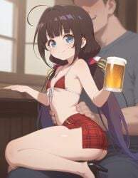 ai_generated blue_eyes brown_hair flat_chest heavenly_body high_heels hinatsuru_ai lap_dance micro_bra miniskirt petite_female prostitution seductive_look sexy_pose slutty_body slutty_female small_ass small_breasts tempting tempting_viewer waitress_outfit