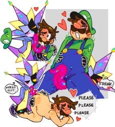 dimentio dimentiofucker69 luigi mario_(series) nintendo paper_mario super_paper_mario self_upload toony tagme long_tongue licking sweat needy desperation clothed wet_clothes