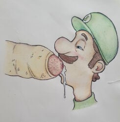 absurd_res blowjob fellatio gay_male genitals hi_res humanoid luigi male male/male mammal mario_(series) nintendo oral penile penis sex sucking_tip yaoi zadori