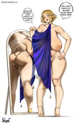 slush the_legend_of_zelda princess_zelda 1girls reflection huge_breasts thick_thighs blonde_hair huge_ass censored revealing_clothes