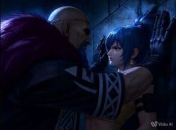 ai_generated animated animation blue_eyes blue_hair fighting_game forced forced_kiss forced_kissing french_kiss jabbaman58 king_of_fighters leona_heidern licked licking mp4 prison saliva sexual_tension size_difference snk tagme video video_game_character video_games