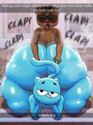 anal anthro bear big_butt blue_body blue_fur blush blush_lines bodily_fluids brown_body brown_fur butt butt_jiggle caption cartoon_network clap_(sound_effect) cute_fangs domestic_cat duo english_text eyebrows eyes_closed eyewear fangs felid feline felis fur gay gay_sex glistening glistening_butt glistening_thighs gumball_watterson hand_on_butt hi_res huge_butt jiggling looking_at_viewer male male/male mammal motion_blur motion_lines musk open_mouth penetration raised_eyebrows raised_tail senordraws sex size_difference smug smug_face steam steaming_body sunglasses sweat sweaty_body sweaty_butt tail teeth text the_amazing_world_of_gumball thick_thighs yaoi