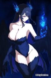 1girl 1girls adult adult_female big_boobs big_breasts black-haired_female black_background black_hair black_horn black_horns black_legwear black_leotard black_stockings black_thigh_highs black_thighhighs black_topwear busty busty_female busty_girl dark_background dayyo_(daydarion/day-chan) flames head_tilt hololive hololive_english horn horns huge_boobs huge_breasts large_boobs large_breasts legwear leotard looking_sideways looking_to_the_side mature mature_female nerissa_ravencroft plump_breasts purple-eyed_female purple_eyes stockings thigh_highs thighhighs tilted_head topwear virtual_youtuber vtuber vtuberfanart