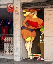 1boy 1girls alleyway alleyway_milf_(meme) artist_name boner_in_pants breasts breasts_bigger_than_head cleavage clothed colombia cookie_run cookie_run_ovenbreak dark-skinned_female fromariels hands_in_pockets hat herb_cookie high_heel_boots large_breasts larger_female light-skinned_male looking_down medellin,_colombia meme pizza_box pizza_cookie platform_heels revealing_clothes size_difference smaller_male sneakers thick_thighs twitter_username wristwatch