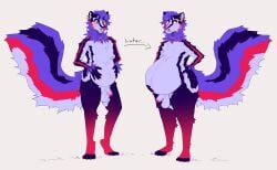 absurd_res annoyed anthro balls big_tail elemental_creature flaccid flora_fauna flower flower_(anatomy) flower_creature genitals gradient_fur hair hi_res holding_belly hybrid male mammal mayternity mayternity_2026 mephitid penis plant pregnancy_expansion pregnancy_progression pregnant pregnant_male progression purple_hair saffron_(saffterdark) skunk skunk_tail solo stamen tail trailofanimals weight_gain wide_hips