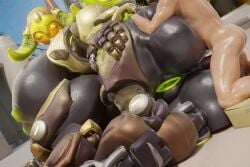 3d_(artwork) absurd_res anal anal_penetration anus areola armor big_breasts big_butt blizzard_entertainment breasts butt darkflash23 digital_media_(artwork) duo female from_behind_position genitals hi_res horn huge_breasts huge_butt huge_thighs human interspecies larger_female lying machine male male/female mammal metal metallic_body nipples on_side orisa orisa_(overwatch) overwatch penetration penis puffy_anus puffy_nipples robophilia robot sex size_difference smaller_male taur thick_thighs vulva