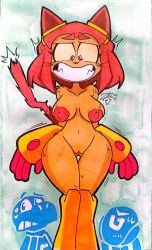 1girls accessory ambiguous_gender anthro areola bodily_fluids breasts cat_ears cat_girl cat_tail dinosaur embarrassed embarrassed_nude_female enf felid feline female gameoverse genitals glitch_productions gobbles_(gameoverse) group hi_res kaboodle_(gameoverse) kit_(gameoverse) kit_bodega machine male mammal mostly_nude navel necktie nipples nude nude_female prehistoric_species reptile robot scalie sweat sweatdrop tail teeth traditional_art trio vulva zarnacius