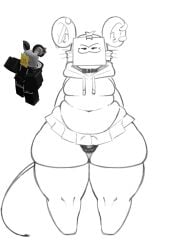 4_pung004 anthro big_butt bottomwear breasts butt clothing fan_character femboy footwear genitals hi_res hoodie looking_at_viewer male male/male mammal mouse murid murine paper penis reference_image roblox roblox_avatar robloxian rodent silly silly_face skirt small_penis socks solo standing tail topwear