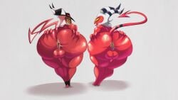 ratesalt artist_request moxxie_(helluva_boss) crimson_(helluva_boss) helluva_boss hellaverse 2d simple_background twitter_link highres 2boys male male_only nonhuman imp demon demon_tail demon_horns nude naked no_sex balls ballsack backsack penis cock bending_over presenting presenting_hindquarters presenting_anus spreading spreading_ass hand_on_ass anus hairy_anus big_balls thighs thick_thighs ass big_ass huge_ass fat_ass big_butt big_butt_(male) tail long_tail hat headwear looking_back looking_at_viewer looking_back_at_viewer ass_focus embarrassed grinning grinning_at_viewer teeth sharp_teeth father_and_son daddy femboy