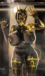 2025 3d absurd_res against_surface anthro anubis anubis_(bom39) big_breasts black_body black_hair breasts breasts_on_glass canid canine canis deity digital_media_(artwork) egyptian_mythology female front_view furry_ghosty genitals gold_(metal) gold_jewelry golden_markings hair hi_res inside jackal jewelry licking looking_at_viewer mammal middle_eastern_mythology mythology nipples on_glass pubic_tattoo solo standing tattoo tongue vulva
