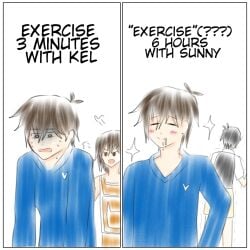 3rd_party_edit big_bottom bite bite_mark drooling edit exhausted hero_(omori) kel_(omori) omori power_bottom rejuvenated shaking small_top small_top_big_bottom sunny_(omori) sweating