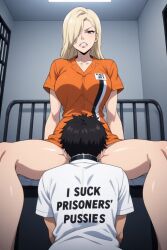 ai_generated cunnilingus eating_pussy sucking_pussy straight femdom milf prison prison_woman 1boy 1woman