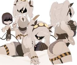 1boy 1girls bed big_butt butt chubby chubby_female clothing glitch_productions height_difference j_(murder_drones) monsterdude15 murder_drones oc panties robot robot_girl size_difference smile tagme white_hair yellow_eyes