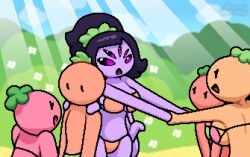 1boy 4girls 4girls1boy anthro beach big_breasts bikini black_hair black_sclera boobs breasts female flower flowers green_bikini green_hair hair_ornament hands_on_shoulders happy holding holding_hands holding_partner holding_shoulder male muffet okami_tomato orange_body orange_skin pink_bikini pink_body pink_eyes pink_skin plant plant_girl plant_humanoid purple_body purple_skin red_bikini red_body red_skin sand spider spider_girl spider_humanoid sunbeam surprise surprised surprised_expression surprised_face swimming_trunks swimsuit swimwear tomato tomato_(okami_tomato) undertale undertale_(series) watermark