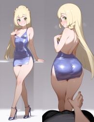 ai_generated bare_legs blonde_hair bubble_butt cleavage focus_on_ass green_eyes heavenly_ass heavenly_body high_heels lillie_(pokemon) offering_self perfect_ass pokemon pretty_girl prostitution sexy_pose short_dress skinny_female slim_female slutty_dress slutty_female small_breasts temptation