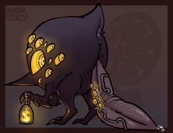 animal_genitalia anus avian avian_butt beak big_bird_(lobotomy_corporation) big_penis bird black_body bodily_fluids claws dripping erection feathers feral fire fur genital_fluids genitals glowing glowing_eyes hi_res huge_penis hyper hyper_genitalia hyper_penis lamp lantern limetentacle lobotomy_corporation looking_at_viewer looking_back male monster multi_eye penis precum precum_drip project_moon simple_background solo tail tapering_penis tuft unusual_anatomy unusual_genitalia vein veiny_penis yellow_eyes