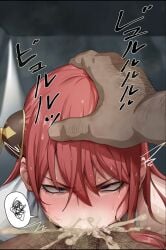 cum_in_mouth dark-skinned_male deepthroat dialogue dirty_talk gintama kagura_(gintama) kunaboto orange_hair plunger_position secret_comics sound tagme ugly_bastard ugly_man video
