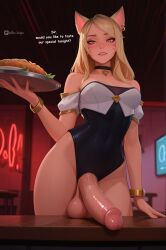 ahri ahri_(league_of_legends) ai_assisted ai_generated ass big_penis child_bearing_hips curvaceous curvaceous_ass curvaceous_body curvaceous_figure curvaceous_futa curvaceous_hips curvaceous_thighs curvy curvy_body curvy_figure curvy_futa curvy_hips curvy_thighs flaccid food fox_ears fox_girl functionally_nude functionally_nude_futa futa_only futanari holding_food imminent_fellatio imminent_oral k/da_ahri k/da_series league_of_legends league_of_legends:_wild_rift looking_at_viewer medium_breasts neon_lights offering offering_to_viewer penis_on_table pent_up perfect_hips petite petite_body restaurant riot_games serving_food sexy shiny_penis smile submissive_pov table taker_pov talking_to_viewer thick thick_hips thick_legs throbbing_penis vastaya waifu waifu_judge waitress wide_hips