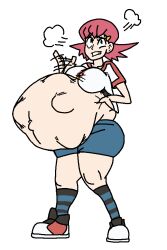 busty busty_female exposed_belly gym_leader pink_hair pink_hair_female pokemon pokemon_gsc pregnant pregnant_belly pregnant_female whitney_(pokemon) kicking_(pregnancy) fetal_movement fanning_self