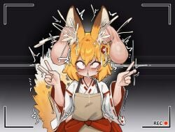 senko_(sewayaki_kitsune_no_senko-san) sewayaki_kitsune_no_senko-san peace_sign yellow_eyes big_ears fox_ears fox_girl fox_tail tail disembodied_penis recording recording_video blush hair_ornament yellow_hair shoulder_length_hair penis big_penis balls 1girls 2boys crr001 drooling tears ear_penetration ear_fuck animal_ears brain_fuck mindfuck open_mouth cum_in_ear cum_in_ears cum cum_inside balls_deep