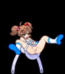 animated blue_dress breasts brown_hair crying eko_(vanpri) gif invisible_male m.u.g.e.n nipples pixel_art pussy rape sex spread_legs sprite vanguard_princess