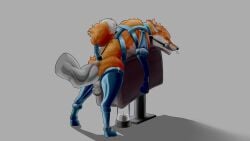 anal anus balls bdsm bodily_fluids bondage bound breeding_stand canid canine feral fisting fox gaping gaping_anus genitals hi_res latex male mammal penetration penile penis_milking penis_milking_machine red_fox seasonalfungi solo true_fox