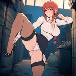 1girls ai ai_generated alleyway blouse chainsaw_man clevage garter_straps heels legs_up makima_(chainsaw_man) miniskirt office_clothing office_lady prussia123 ready_to_fight red_hair secretary secretary_outfit sexy sexy_body sexy_clothing sexy_female solo_female solo_focus stockings