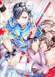 big_breasts breasts breasts_out capcom catfight chun-li cleavage crossover exposed_breasts fatal_fury female fight fighting fighting_game king_of_fighters large_breasts lesbian mai_shiranui maruto_(marutohonpo) rivalry rivals snk snk_vs_capcom street_fighter thick_thighs thighs tits wrestling yqgkg yuri