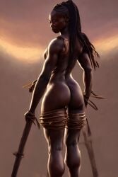 ai_generated ass athletic black_hair braided_hair dark-skinned_female dizzydreamerai female functionally_nude muscular naked nude original