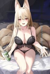 1girls babydoll big_breasts black_lingerie black_thong blonde_hair curvaceous curvy_body curvy_female curvy_figure female_focus female_only fox_ears large_breasts lillly lingerie long_hair looking_at_another milf nine_tailed_fox seductive_eyes seductive_smile tagme