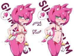 amy_rose big_breasts bikini pink_fur pink_hair small_breasts sonic_(series) tailwag zoncrown