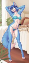 bedroom big_ass big_breasts blue_hair blue_skin female fox furry krystal pipyaka star_fox