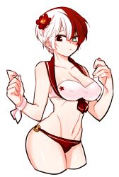 1girls bikini blue_eye busty cleavage female female_only female_solo female_todoroki fit_female flat_belly flower_in_hair heterochromia kuudere my_hero_academia panties red_flower red_hair red_panties rule_63 short_hair short_hair_female shouto_todoroki slim_waist solo solo_female two_tone_hair very_short_hair white_hair