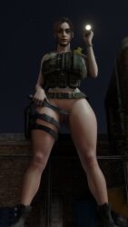 1girls 3d army_knife army_uniform big_ass big_breasts big_butt bottomless capcom cgi claire_redfield female female_only genitals half-dressed half_naked legs_apart military military_knife military_uniform pussy resident_evil resident_evil_2 resident_evil_2_remake solo tactical_nudity thighs video_games vulva xxxlolxxx