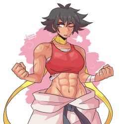 1girls abs bandage bricc capcom female female_only fully_clothed karate_gi loggus_doggus makoto_(street_fighter) muscles muscular muscular_female panting safe_for_work short_hair solo sports_bra street_fighter street_fighter_iii street_fighter_iii:_3rd_strike street_fighter_iii_(series) sweat sweatdrop sweating sweaty tanned tanned_female tanned_skin tomboy toned toned_body toned_female very_short_hair