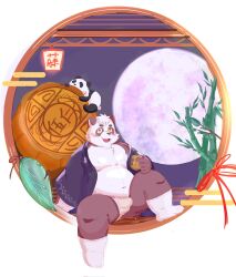 0c95yzr015ps0j5 2022 anthro asian_clothing bamboo belly big_belly black_body blush bulge clothed clothing duo east_asian_clothing food fundoshi giant_panda hi_res japanese_clothing kemono male mammal mid-autumn_festival moobs moon mooncake_(food) overweight overweight_male sitting underwear ursid white_body white_clothing white_fundoshi white_underwear