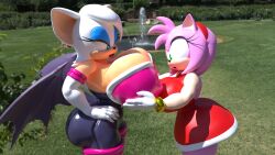 3d 3d_model amy_rose angry_face big_ass big_breasts big_butt breast_grab breasts cleavage_overflow green_eyes huge_breasts mobian mobian_(species) mobian_bat pink_fur realistic_background rouge_the_bat sega shocking_(artist) sonic_(series) sonic_adventure_2 sonic_the_hedgehog_(series) white_fur