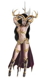 1girls black_hair breasts dark_elf druchii elf female female_only light-skinned_female looking_at_viewer morathi nipples revealing_clothes skimpy solo solo_female warhammer_(franchise) warhammer_fantasy