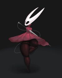 2022 absurd_res anthro arthropod ass big_butt bottom_heavy bottomless bottomless_female bottomwear cape cloak clothed clothing clothing_lift digital_media_(artwork) female genitals hi_res hollow_knight hornet_(hollow_knight) huge_butt lickagoat melee_weapon pussy rear_view red_cape skirt skirt_lift solo team_cherry thick_thighs video_games weapon wide_hips